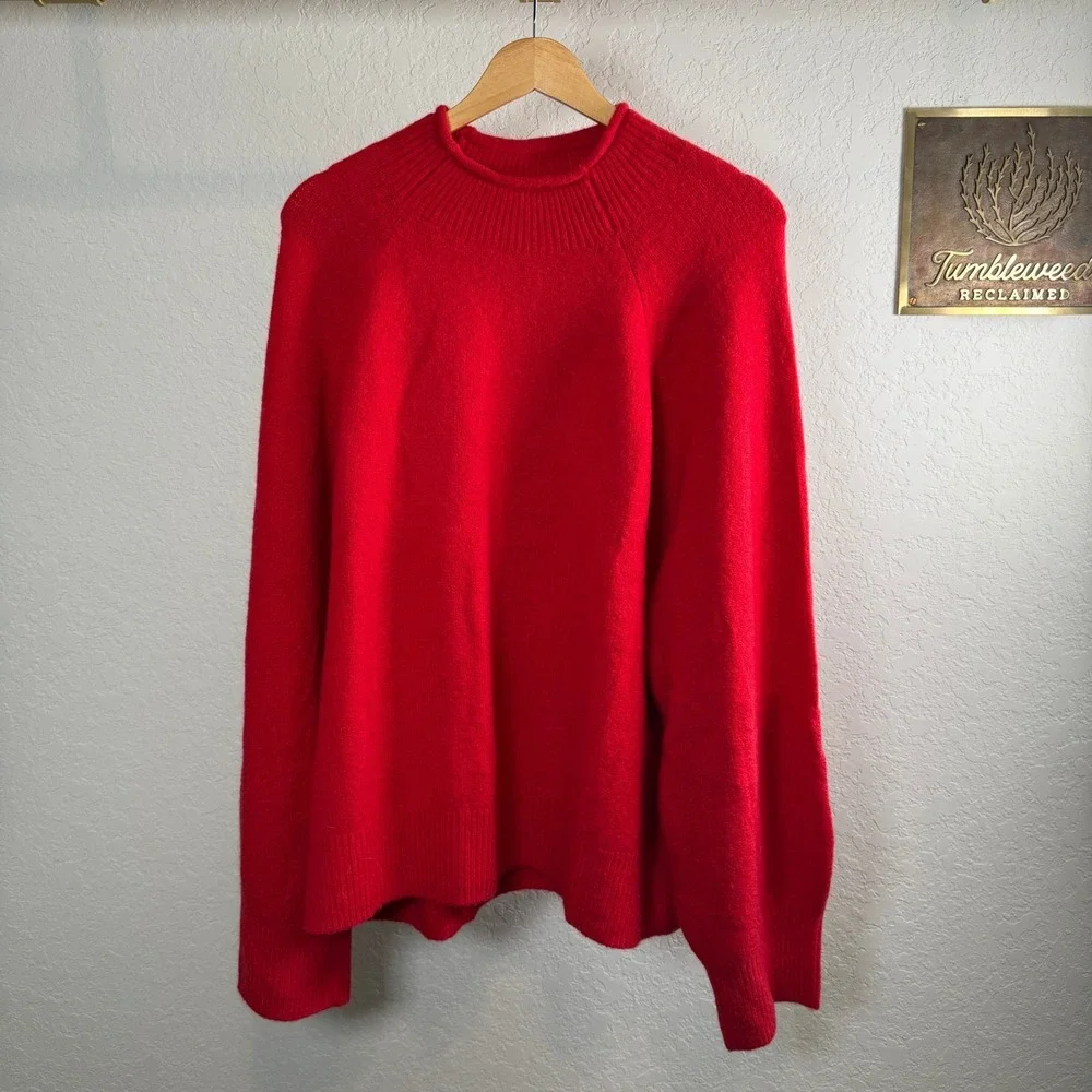J Crew Red Mock Neck Merino Wool Blend‎ Sweater XXL